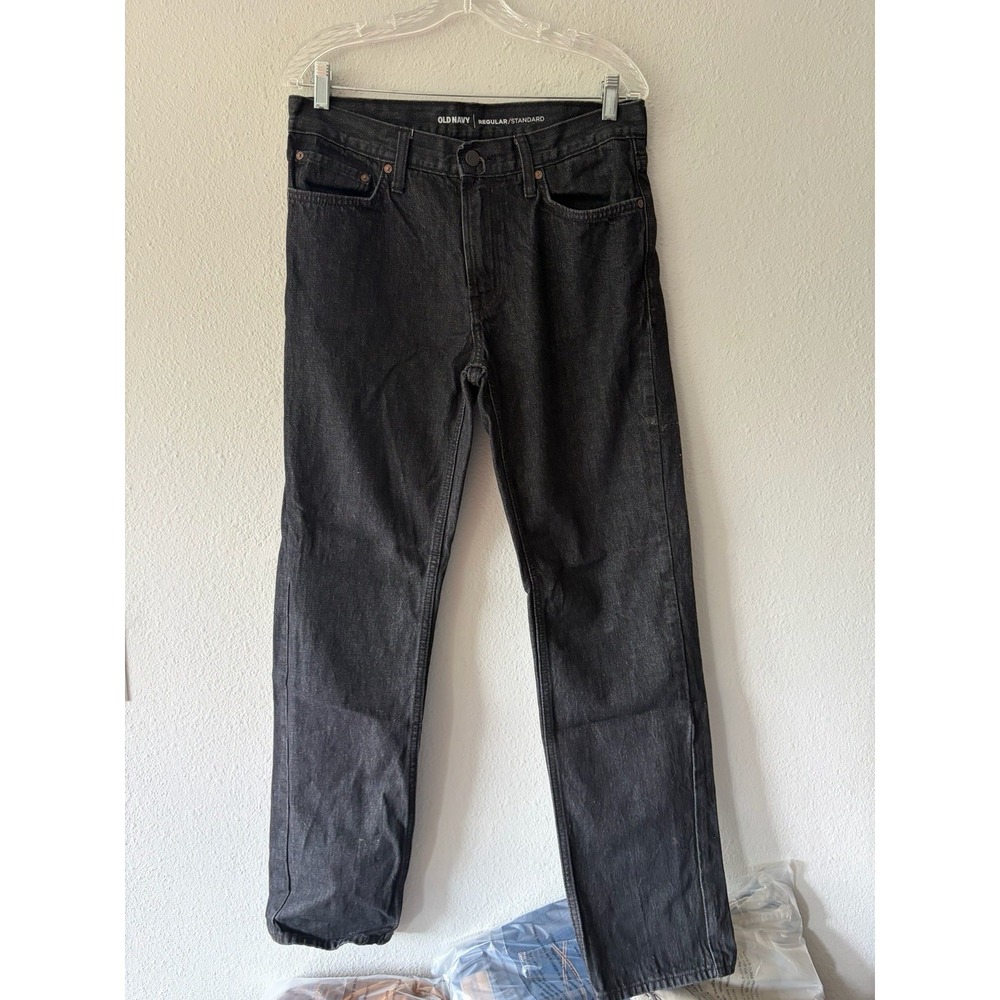 Old Navy Mens Regular Mid Rise Straight Black Jeans 32x32 Dark Wash Denim